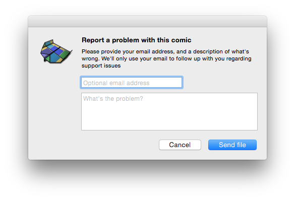 "Report a problem with this comic" window